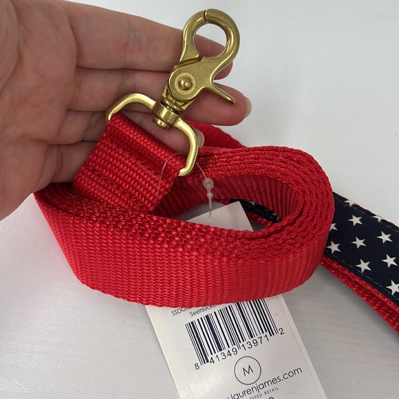 Lauren James Seersucker Dog Leash Navy Star Red New Patriotic - Picture 2 of 2